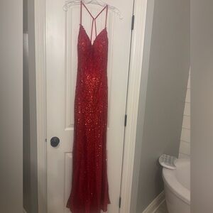 Sherri Hill Red Sequin Maxi Dress